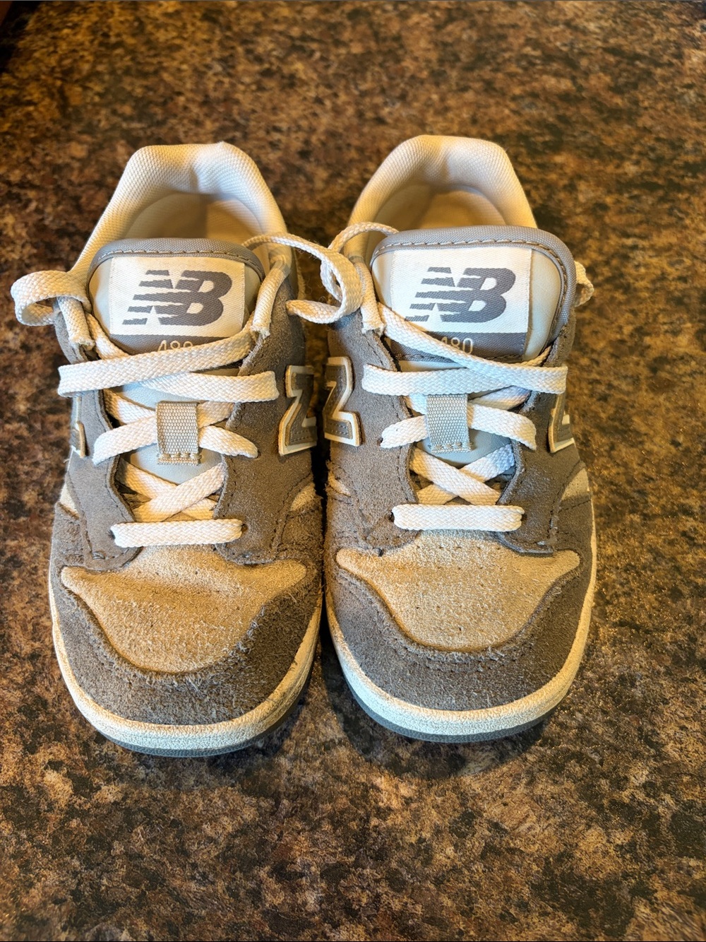 New Balance Kids Gray and Taupe Suede Sneakers